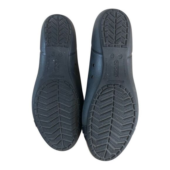 Crocs Womens Black Shiny Cap Toe Flat Ballet Slip On Shoes Work Size 9 - Picture 9 of 11